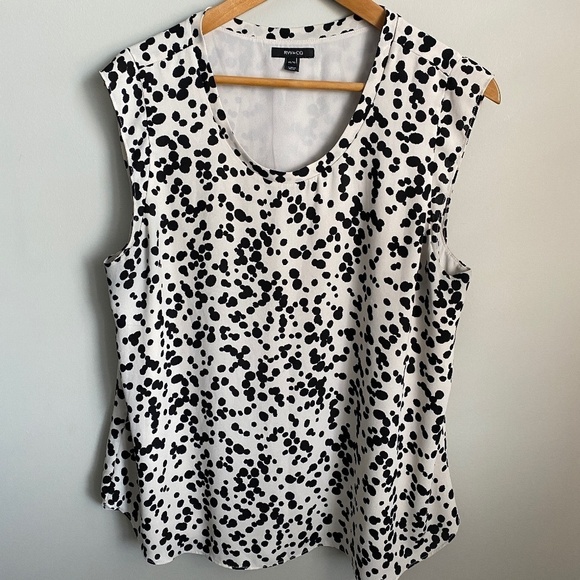 RW & Co. Women's Sleeveless Lined‎ Black Spatter Pattern Satin Blouse Size XL - Picture 1 of 10